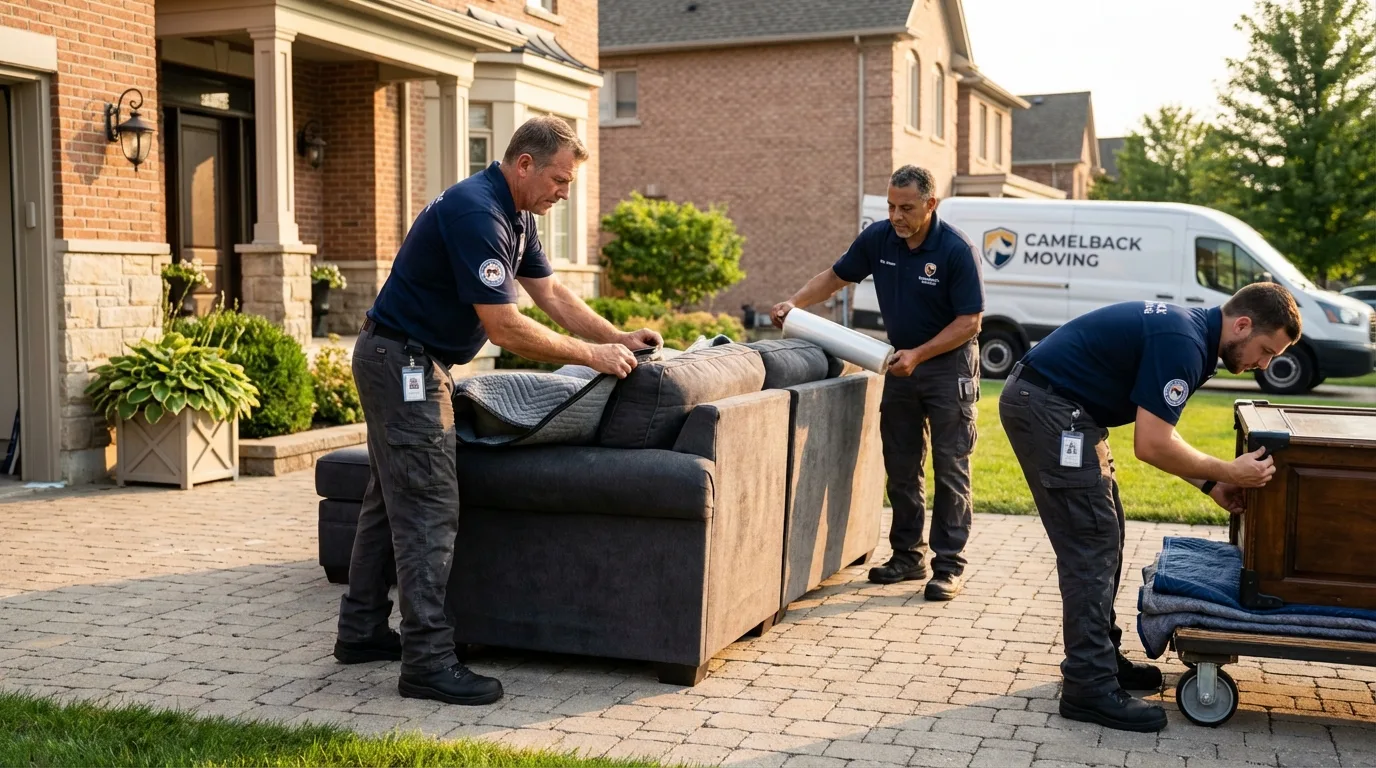 Large estate moving crew wrapping furniture in Arecibo, PR