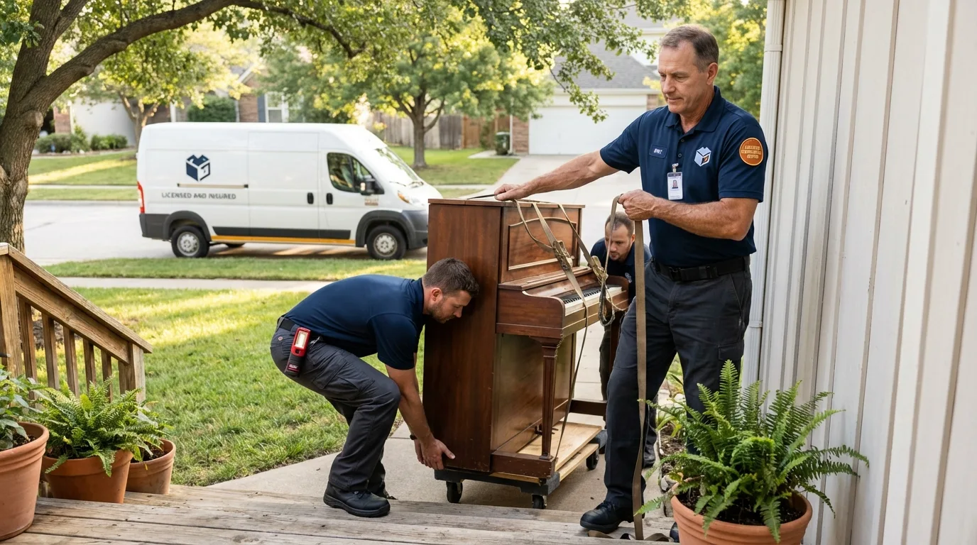 Licensed piano movers securing grand piano in Arecibo, PR