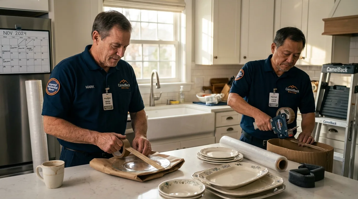 Professional crew packing kitchen dishware in Arecibo, PR